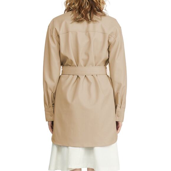 NVLT Faux Leather Belted Shacket Latte Size Small NWT $189 - Picture 3 of 9